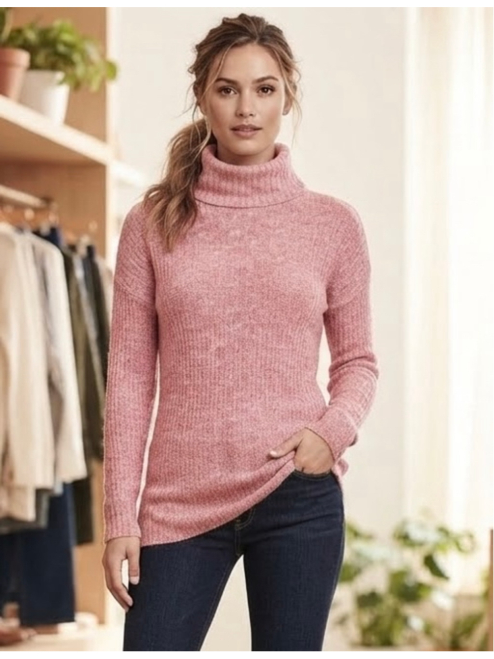 Style & Co Pink Cowl Tunic Sweater NWT Large Chunky Knit Cozy Chic Preppy Winter